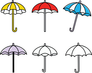 Obraz premium A set of pictures a large beach umbrella from the sun a multicolored umbrella from the rain vector illustration
