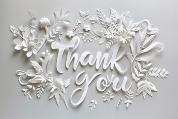 Beautiful, white letters Thank you, on a white background
