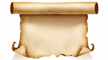 Old parchment paper with curled edges isolated on white background. Parchment. Illustration