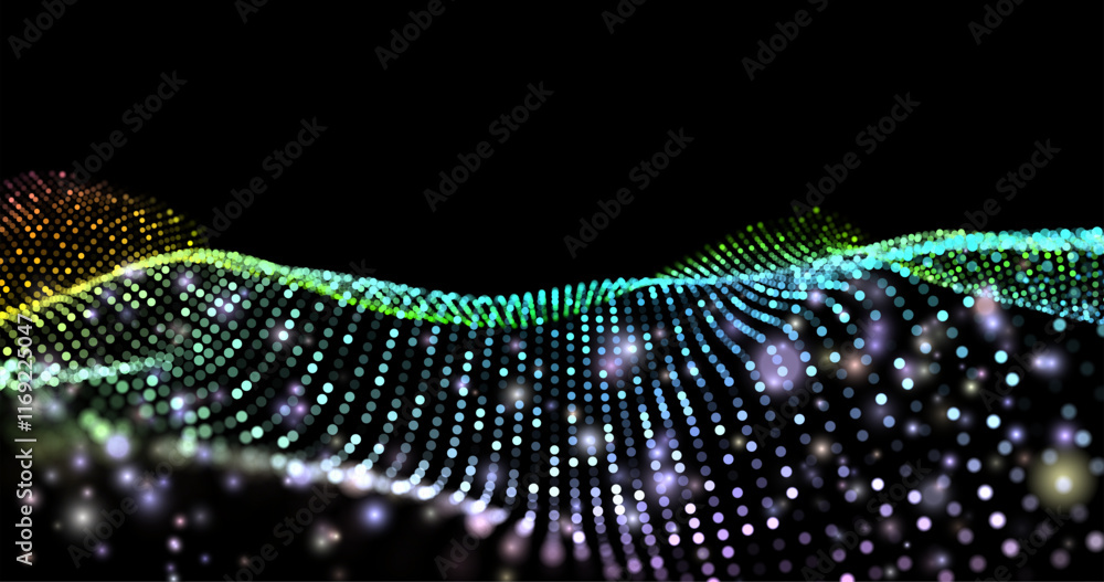 Poster wave pattern vector. 3d glowing abstract digital particles background. technology concept. abstract 