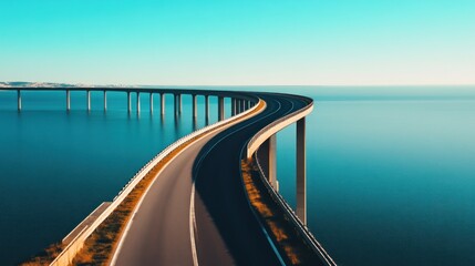 Curved highway bridge over water scenic coastal route aerial perspective tranquil environment