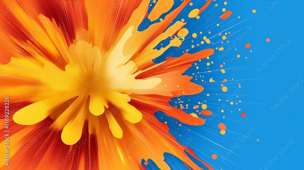 Poster vibrant explosion of color! this abstract image features dynamic splashes of yellow, orange, and blu