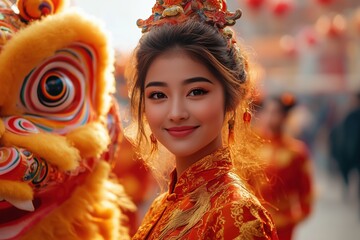 Lively lion dance performance captivates audience during festive celebration