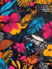 Retro 80s Memphis-style pattern, bright colors, and bold shapes