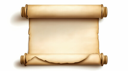 Old blank parchment or scroll with antique design isolated on a white background. concept of history, vintage, ancient manuscript, and storytelling. Parchment. Illustration
