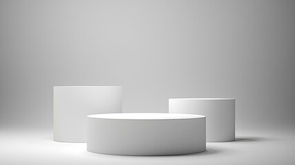 Fototapeta premium Minimalist White Cylindrical Podiums Studio Scene