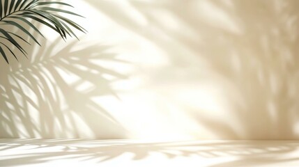 Abstract Minimalist Palm Leaf Shadows on Light Beige Background