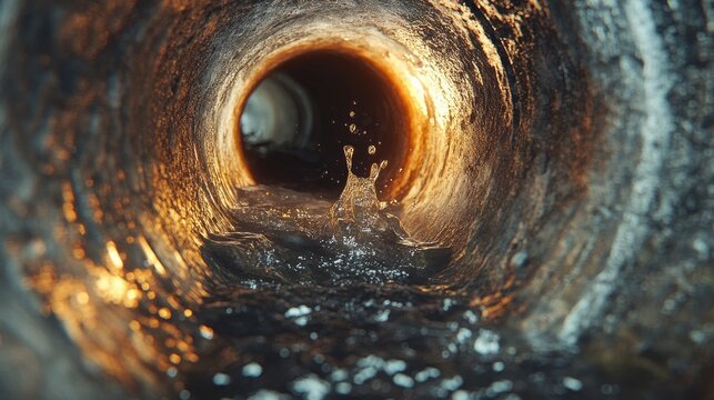 A close-up of a clogged sewer pipe with visible debris inside, representing plumbing issues and the need for repair in a residential or commercial setting.