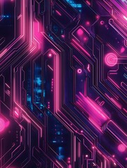 Obraz premium Cyberpunk neon circuit board pattern, bold and glowing lines
