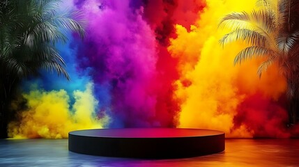 Obraz premium Colorful Smoke Background with Podium
