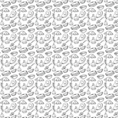 seamless pattern with black and white icon set