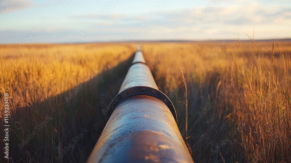Poster a close-up of a water pipe in an open field, with clean water flowing, representing the importance o