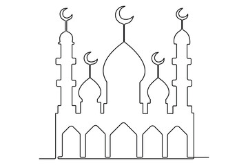 Continuous one line drawing of mosque, ramadan islamic vector illustration
