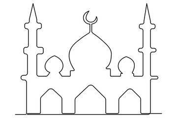 Fototapeta premium Continuous one line drawing of mosque, ramadan islamic vector illustration 