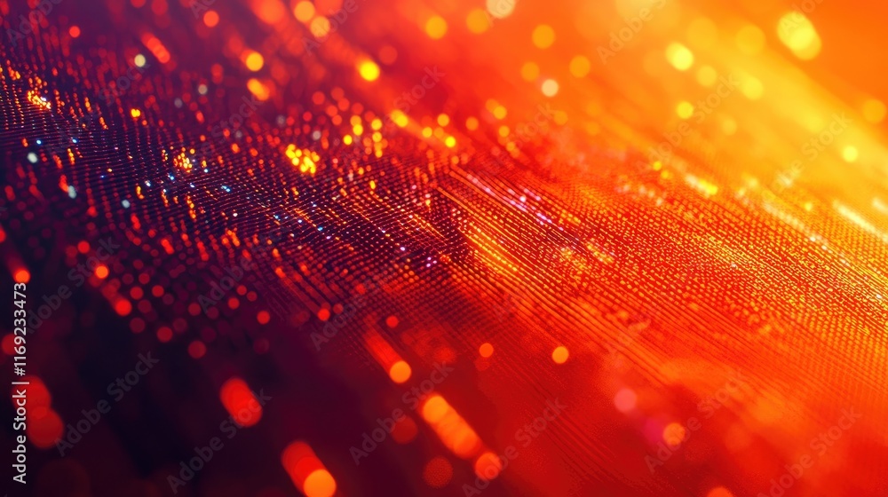 Aufkleber A close-up of computer code in vibrant red and orange, digital data processing on a screen with a blurred bokeh effect in the background.