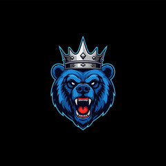 The image depicts a fierce blue bear head wearing a silver crown symbolizing power and royalty.