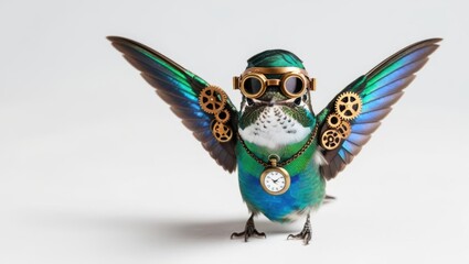 Naklejka premium Steampunk bird showcasing unique style studio animal photography minimalist close-up quirky concept