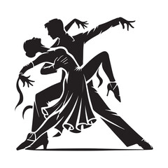 Ballroom Dance Silhouette Vector Illustration, Solid White Background.
