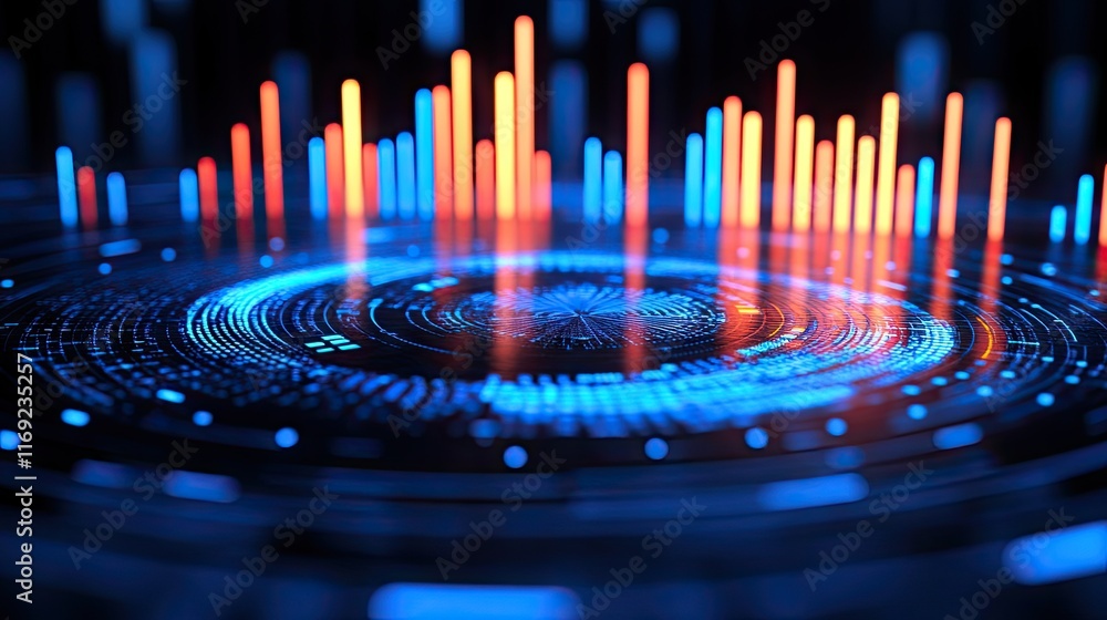 Poster futuristic glowing blue and orange hud element with data visualization. ideal for technology present