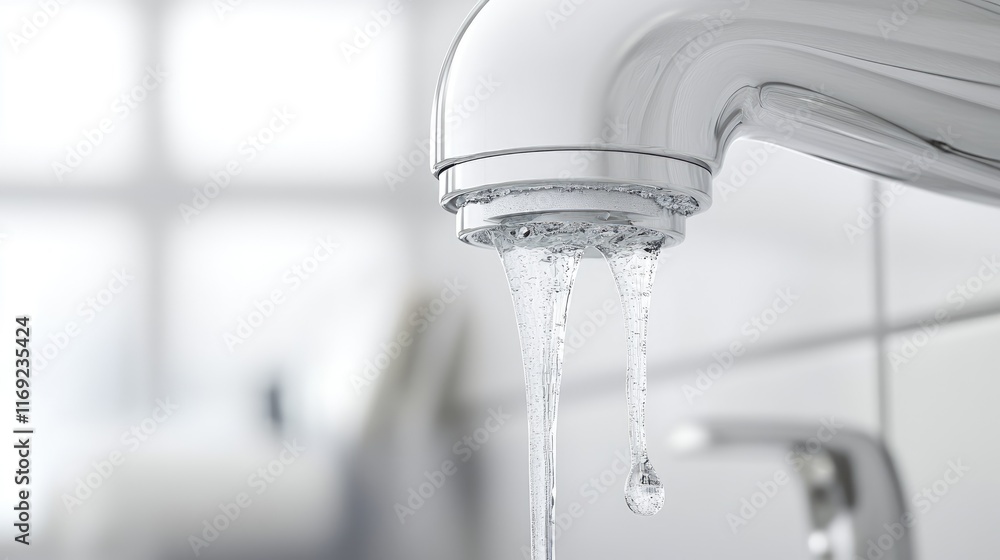 Poster a close-up view of water dripping from a pipe joint in an apartment, highlighting the issue of leaka