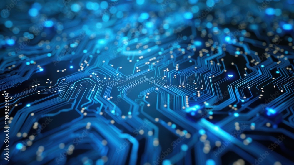 Poster quantum computer technologies concept. futuristic blue circuit board background vector. modern techn