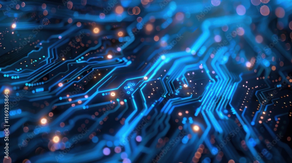 Poster quantum computer technologies concept. futuristic blue circuit board background vector. modern techn