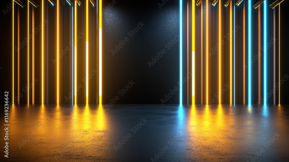Poster dynamic light display in modern studio abstract art installation