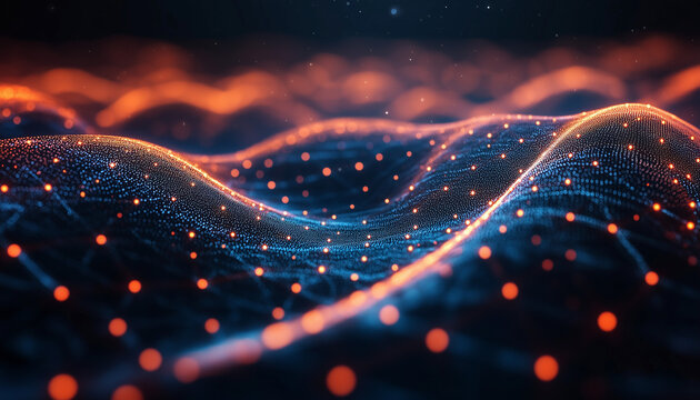 abstact binary code background with orange dots. background with space for text
