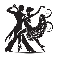 Ballroom Dance Silhouette Vector Illustration, Solid White Background.