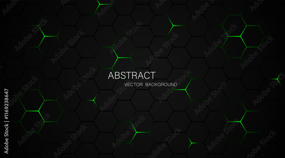 Poster Black steel mesh background with green glow lines with empty space for design. Modern technology innovation concept. vector illustration background	