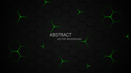 Black steel mesh background with green glow lines with empty space for design. Modern technology innovation concept. vector illustration background  © Natt