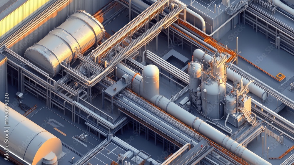 Poster a detailed shot of a pipeline compressor station, with gas pipelines and equipment designed for liqu