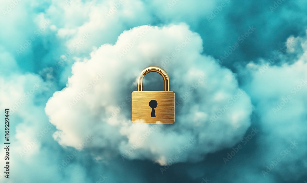Poster cloud security lock symbolizing data protection and privacy in digital environment