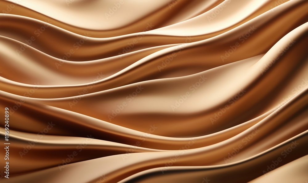 Poster flowing waves of silky bronze fabric creating a luxurious texture with soft curves and smooth gradie
