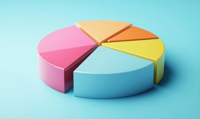 Obraz premium Colorful 3D Pie Chart Representation of Data Segments with Vibrant Sections
