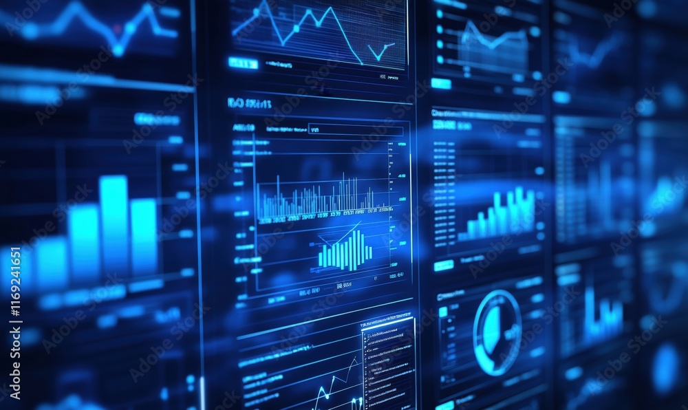 Poster data visualization dashboard with interactive graphs and charts for analytics and business intellige