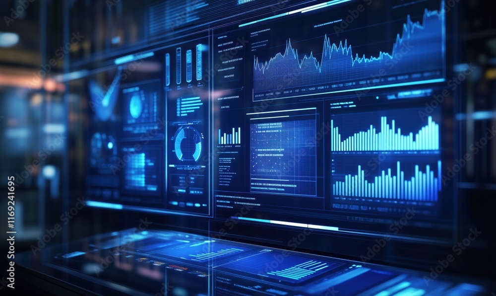 Aufkleber data visualization dashboard displaying analytics, graphs, and metrics in a futuristic interface