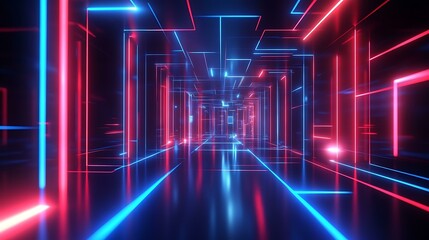 Neon Futuristic Corridor with Geometric Patterns