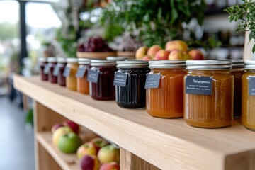 An inviting collection of colorful jars filled with various preserves, each elegantly labeled, showcasing creativity and attention to detail in food preservation.