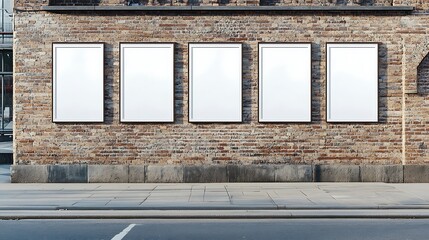 Vertical Blank White Poster on Side of Brick Building, Mock up