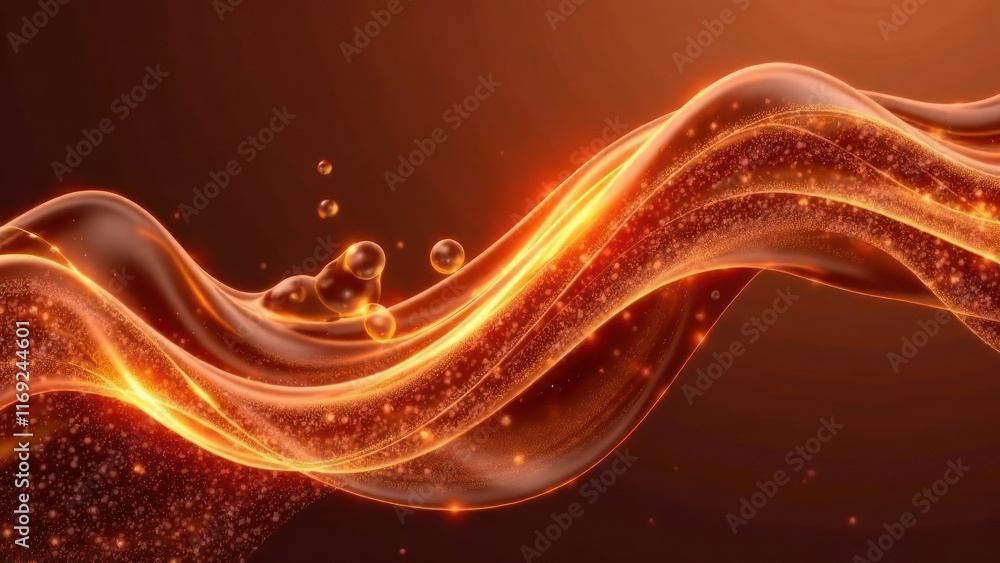 Poster abstract design of mocha mousse liquid waves flowing in mesh pattern, glowing with energy and motion