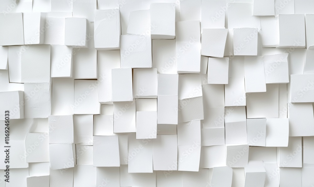 Poster abstract white wall composed of irregularly arranged 3d rectangular blocks creating a textured surfa