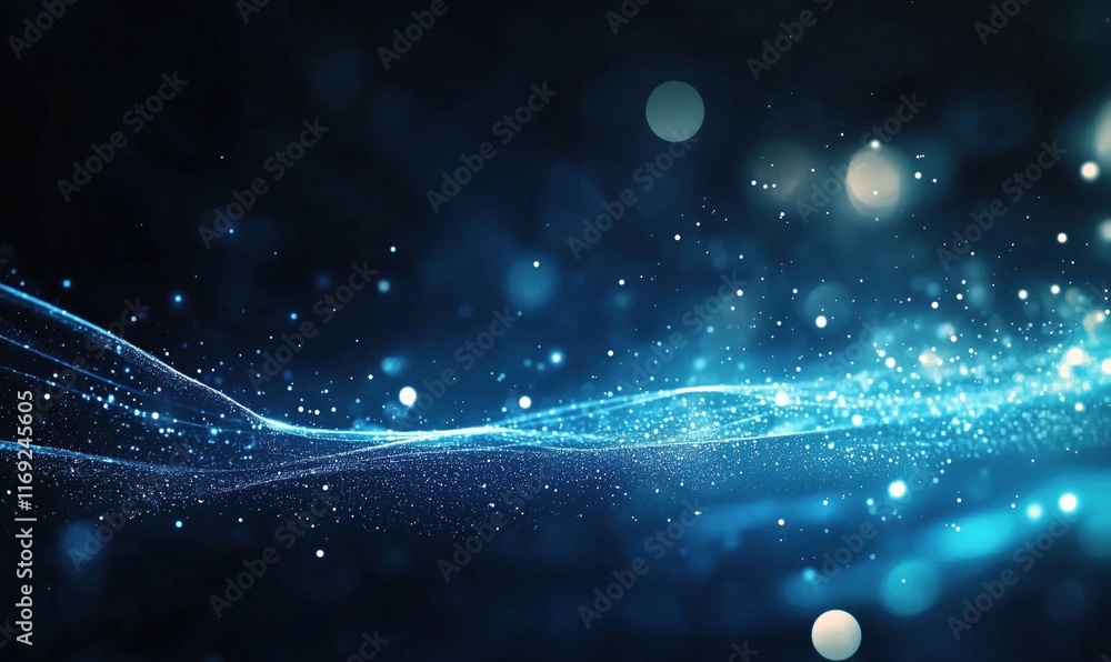 Aufkleber abstract blue light waves with glowing particles and bokeh effects creating a mesmerizing digital ba