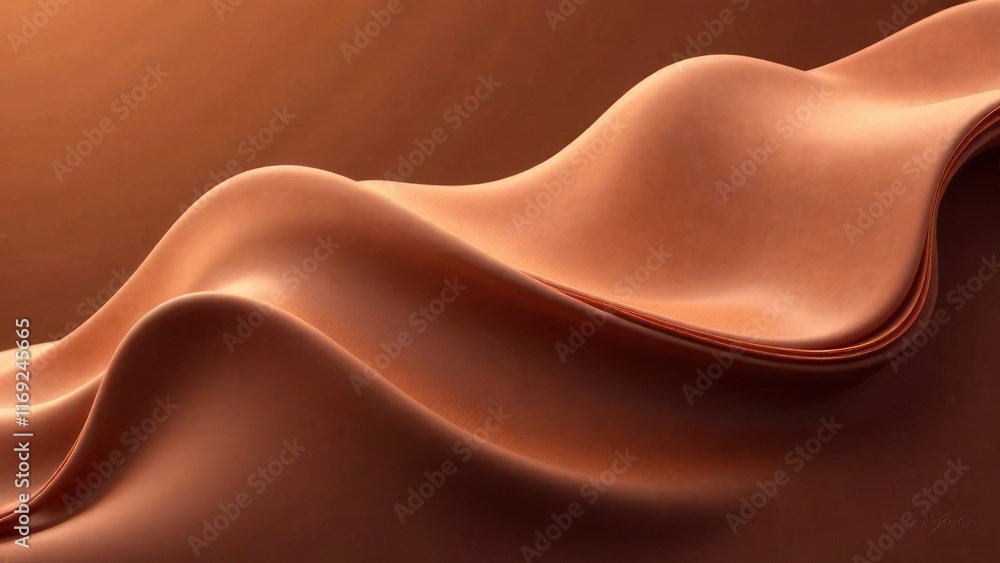 Poster abstract design of smooth mocha mousse-colored waves flowing in fluid motion, with soft blurred edge