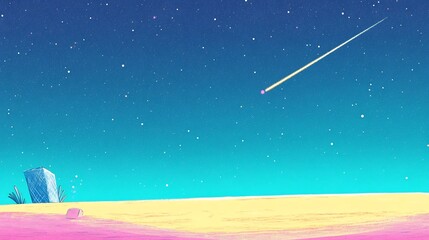 Naklejka premium Vibrant Digital Painting: Shooting Star Gracefully Streaking Across a Dreamlike Night Sky. AI Generated