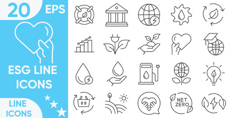 ESG Line icons set.ecology, environment, social, governance.governance related editable stroke.Vector and illustrator set.