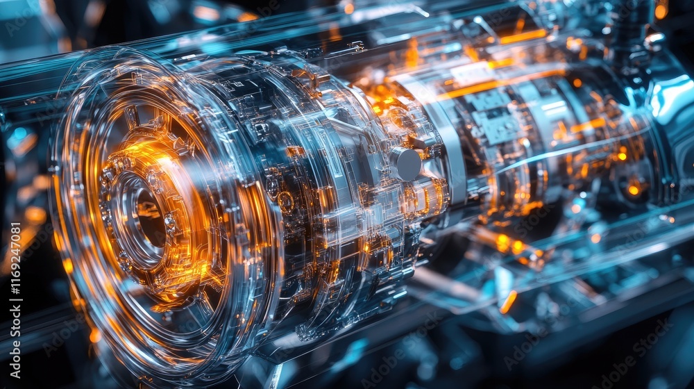 Poster a holographic visualization of a vehicle's braking system, showcasing intricate internal components 