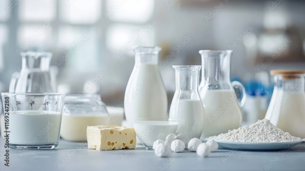 Aufkleber a laboratory setup with a food scientist conducting research on alternative milk products, focusing 