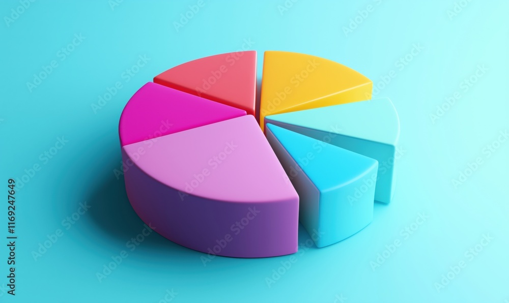 Poster colorful 3d pie chart representation of data segments with vibrant sections