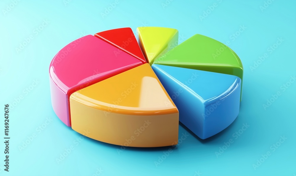 Poster colorful 3d pie chart representing data segmentation with vibrant sections